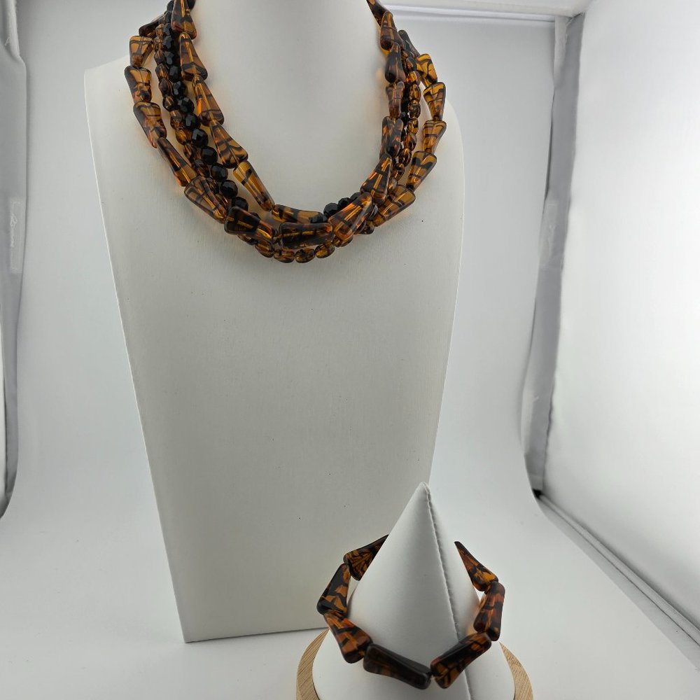 Vintage Signed Kenneth Jay Lane Czech Art Glass 4 Strand Necklace Bracelet - KJL